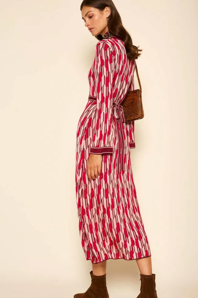 Women RIXO All Clothing Lille Knitted Dress Chevron Knit Berry