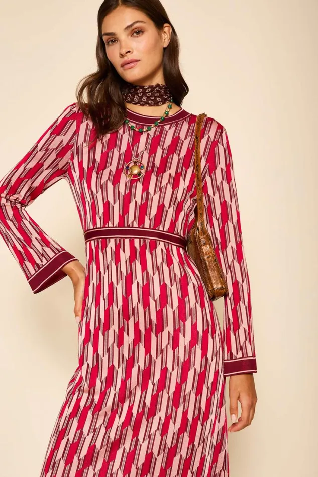 Women RIXO All Clothing Lille Knitted Dress Chevron Knit Berry