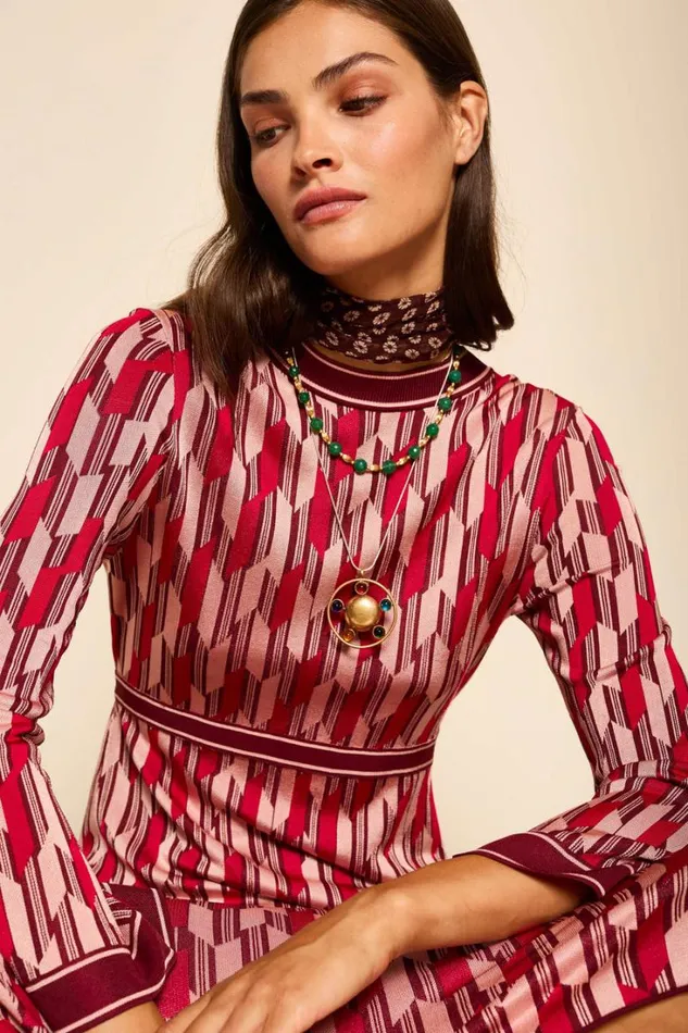 Women RIXO All Clothing Lille Knitted Dress Chevron Knit Berry