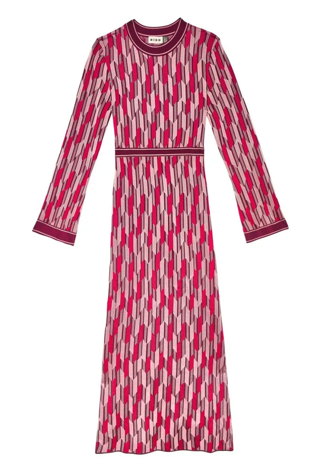 Women RIXO All Clothing Lille Knitted Dress Chevron Knit Berry