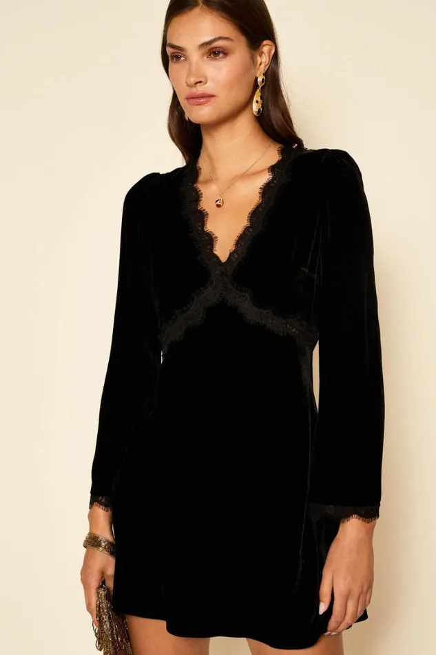 Women RIXO All Clothing Macie Velvet Mini Dress Black