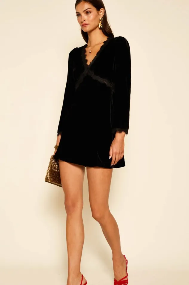 Women RIXO All Clothing Macie Velvet Mini Dress Black