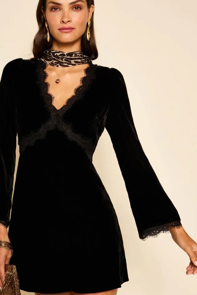 Women RIXO All Clothing Macie Velvet Mini Dress Black