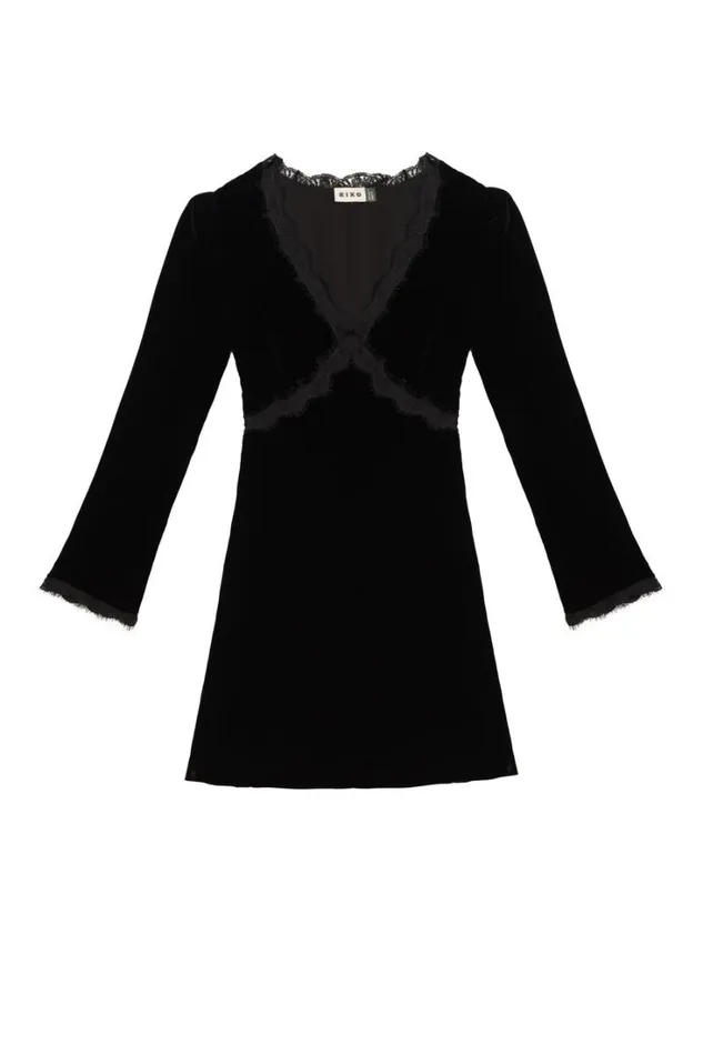 Women RIXO All Clothing Macie Velvet Mini Dress Black