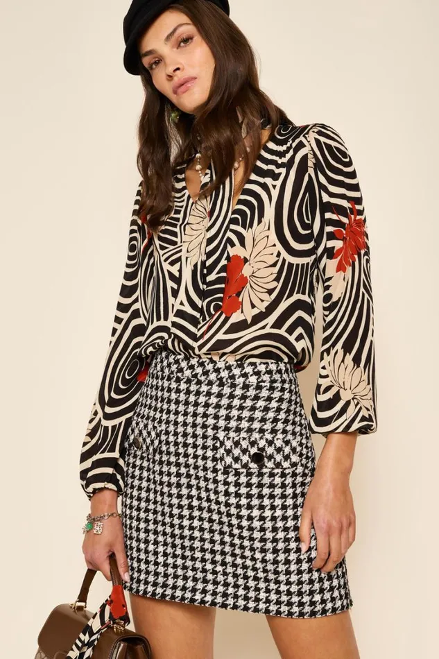 Women RIXO All Clothing Moss Silk Blouse Swirl Daisy Black