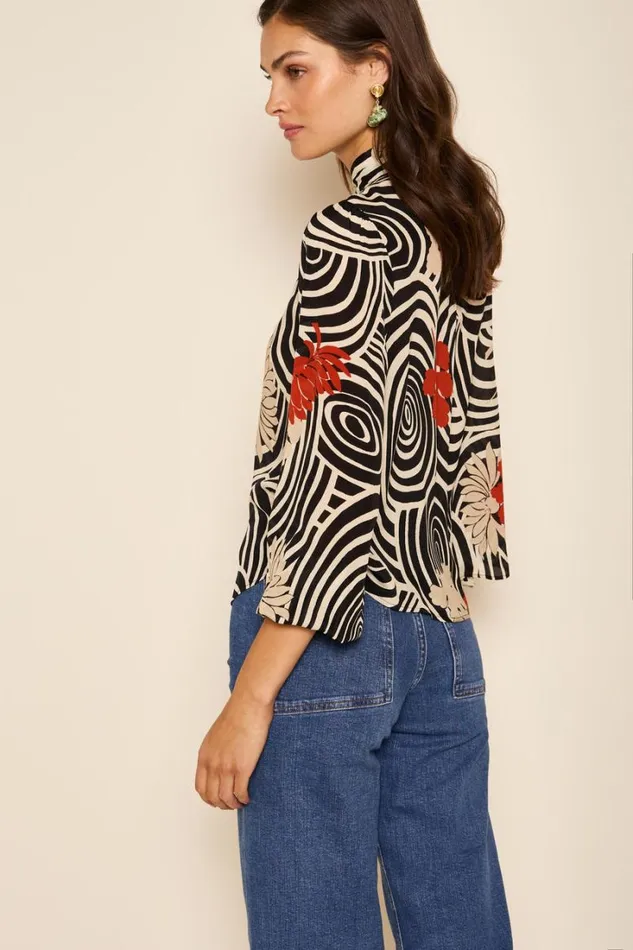 Women RIXO All Clothing Moss Silk Blouse Swirl Daisy Black