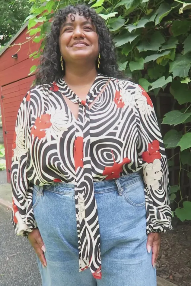 Women RIXO All Clothing Moss Silk Blouse Swirl Daisy Black