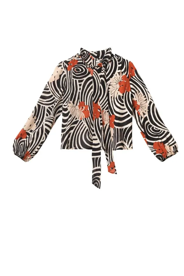 Women RIXO All Clothing Moss Silk Blouse Swirl Daisy Black