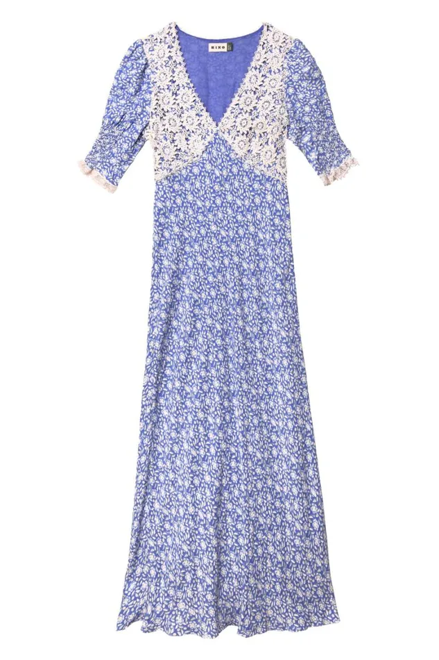 Women RIXO All Clothing Olga LaceTrim Midi Dress Carnation Blue