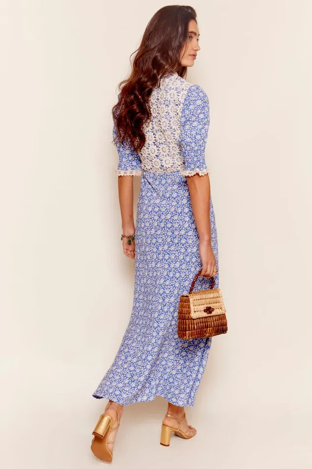 Women RIXO All Clothing Olga LaceTrim Midi Dress Carnation Blue