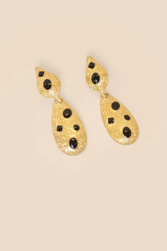 Women RIXO Black Tie Falco Earrings Gold Black