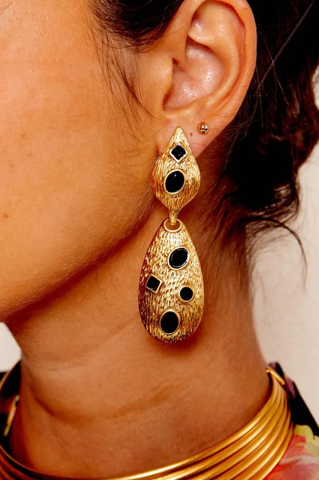Women RIXO Black Tie Falco Earrings Gold Black