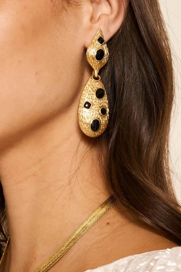 Women RIXO Black Tie Falco Earrings Gold Black