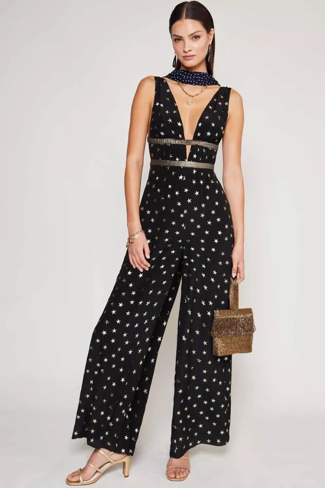 Women RIXO Dresses Hollywood Jumpsuit Mini Star Black Gold