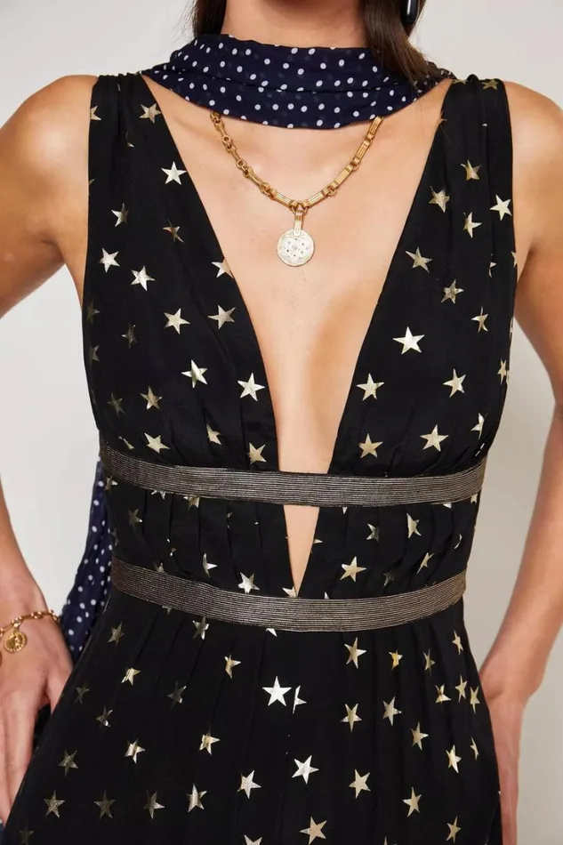 Women RIXO Dresses Hollywood Jumpsuit Mini Star Black Gold