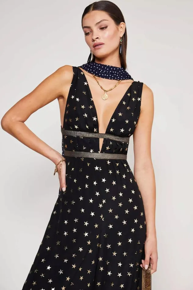 Women RIXO Dresses Hollywood Jumpsuit Mini Star Black Gold