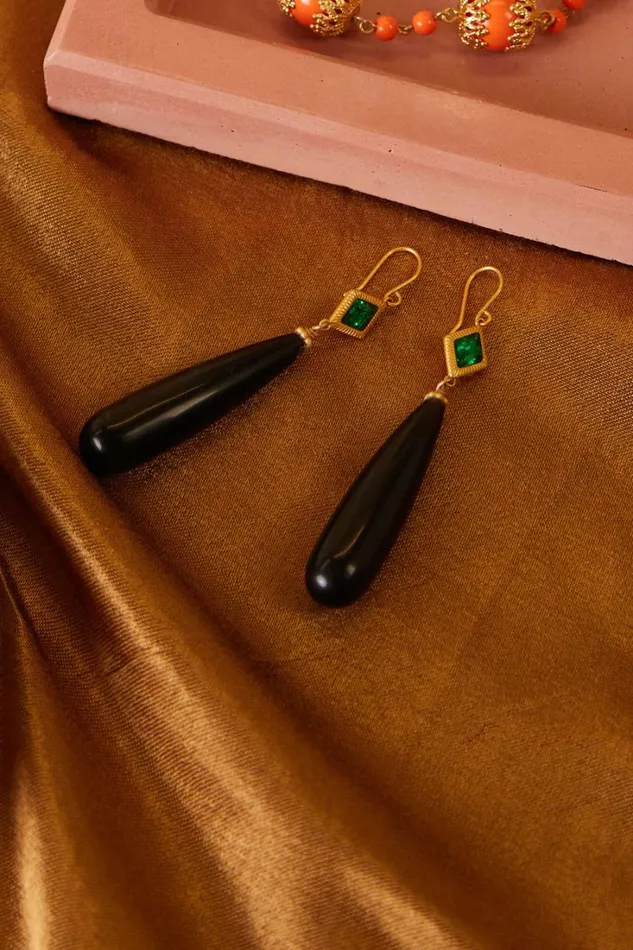 Women RIXO Jewelry Amiah Earrings Black Emerald Stone