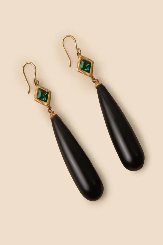 Women RIXO Jewelry Amiah Earrings Black Emerald Stone