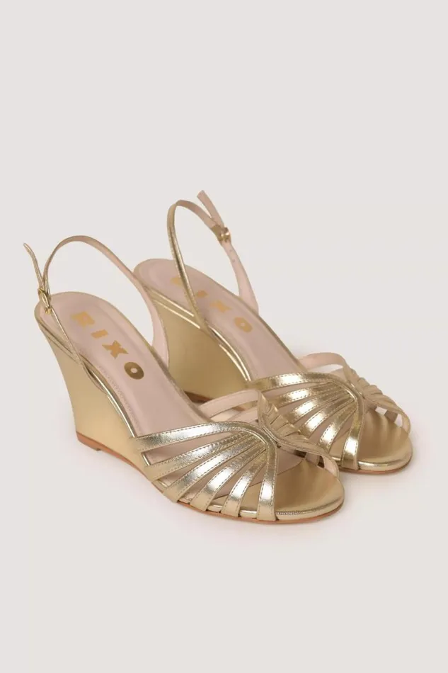 Women RIXO Shoes Enza Leather Wedges Gold