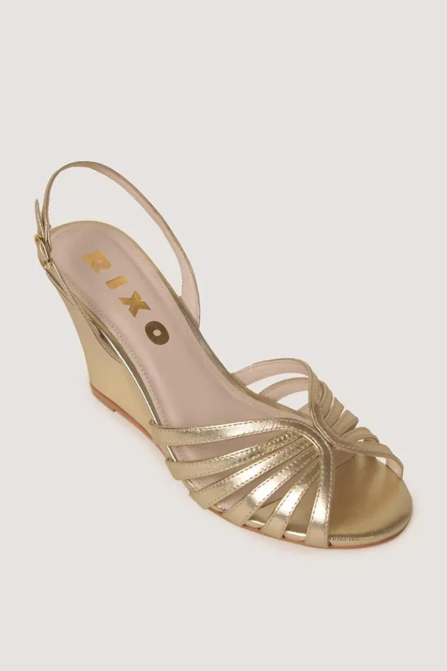 Women RIXO Shoes Enza Leather Wedges Gold