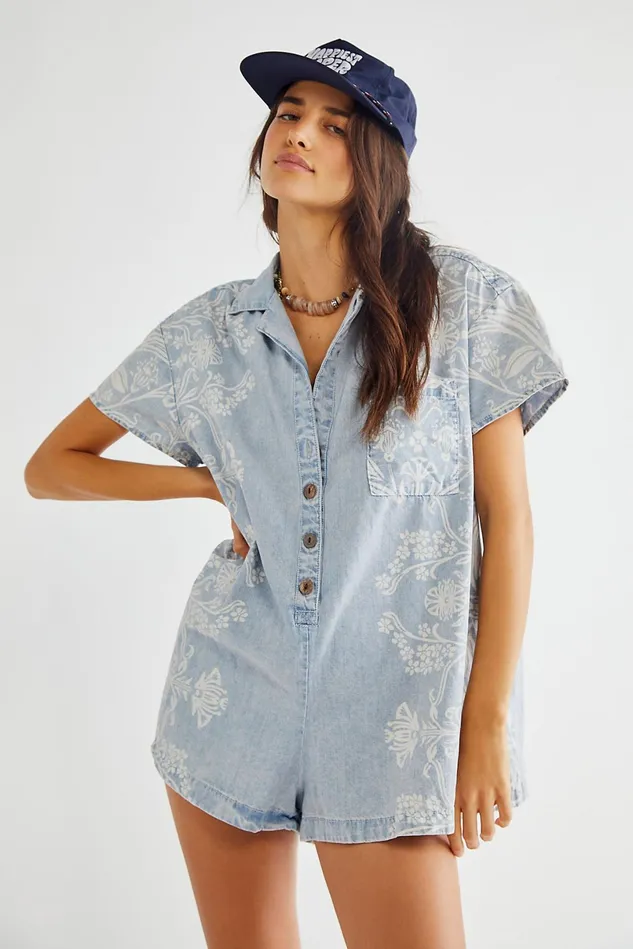 Women Rompers Free People Claudia Romper Chambray Combo
