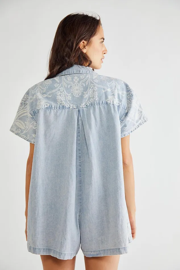 Women Rompers Free People Claudia Romper Chambray Combo