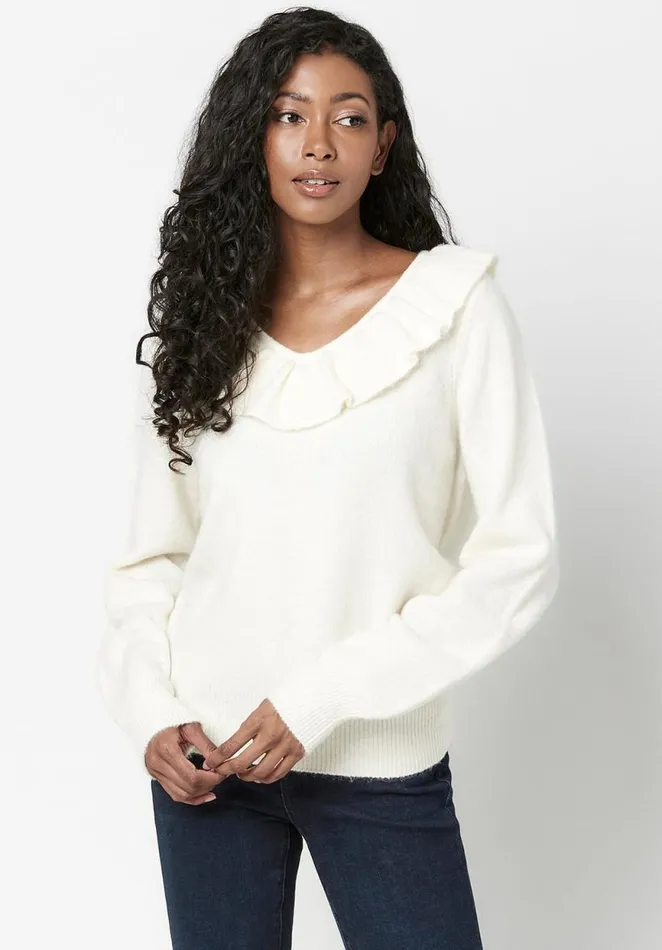 Women Ruffled and Relaxed Marianne Sweater Cream Buffalo David Bitton Sweaters