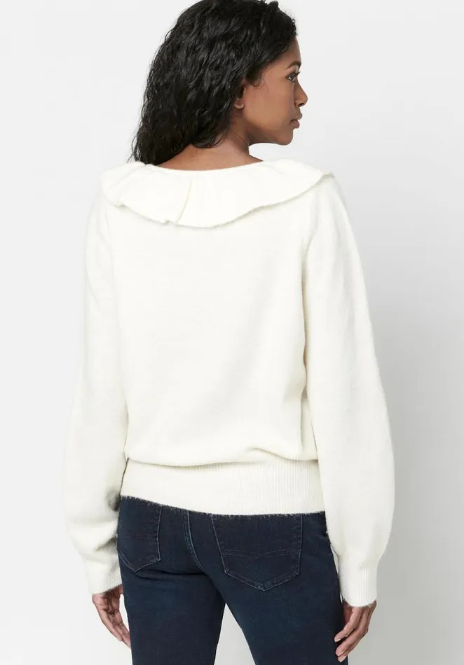Women Ruffled and Relaxed Marianne Sweater Cream Buffalo David Bitton Sweaters