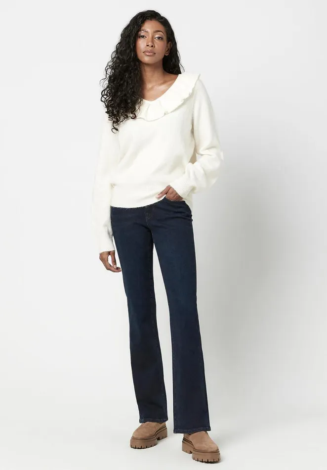 Women Ruffled and Relaxed Marianne Sweater Cream Buffalo David Bitton Sweaters