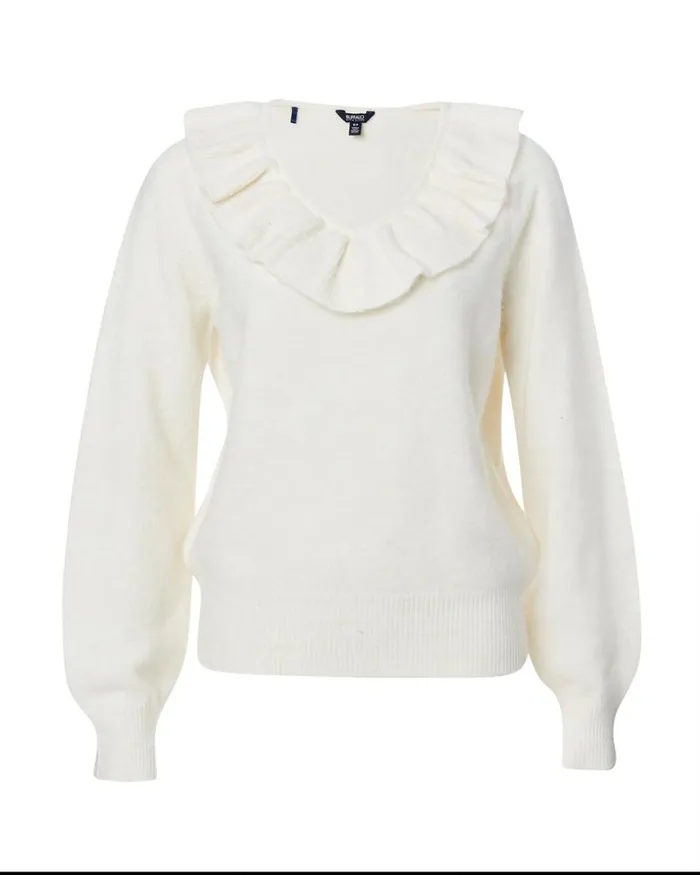 Women Ruffled and Relaxed Marianne Sweater Cream Buffalo David Bitton Sweaters