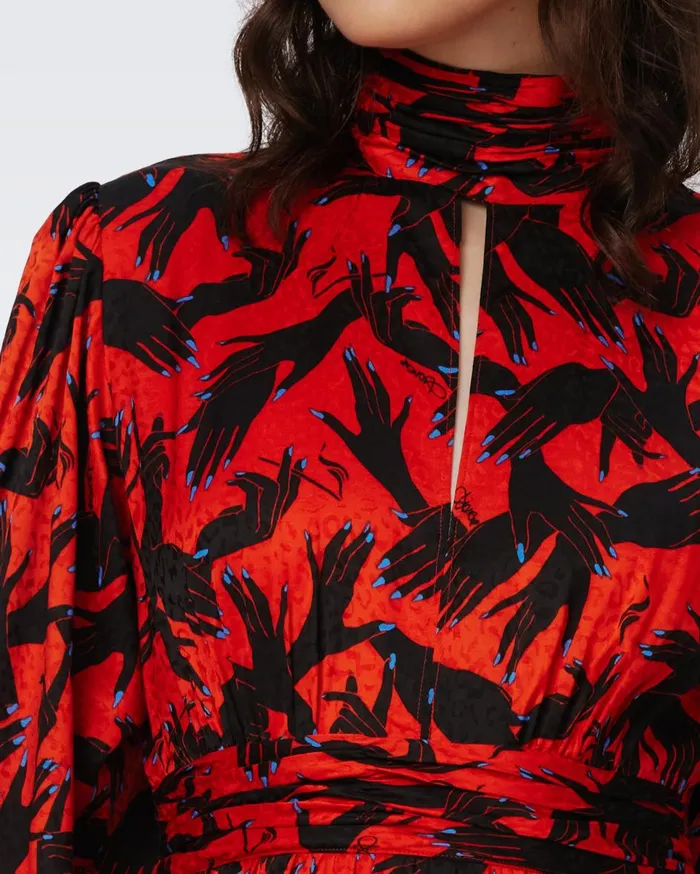 Women Sai Jacquard Dress Stage Hands Red DVF Dresses