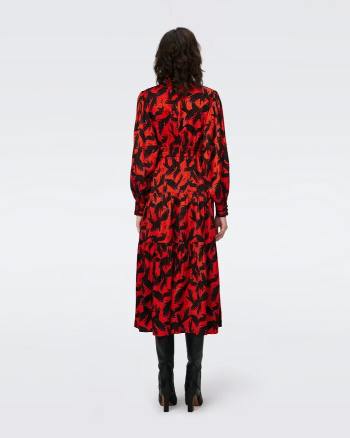 Women Sai Jacquard Dress Stage Hands Red DVF Dresses