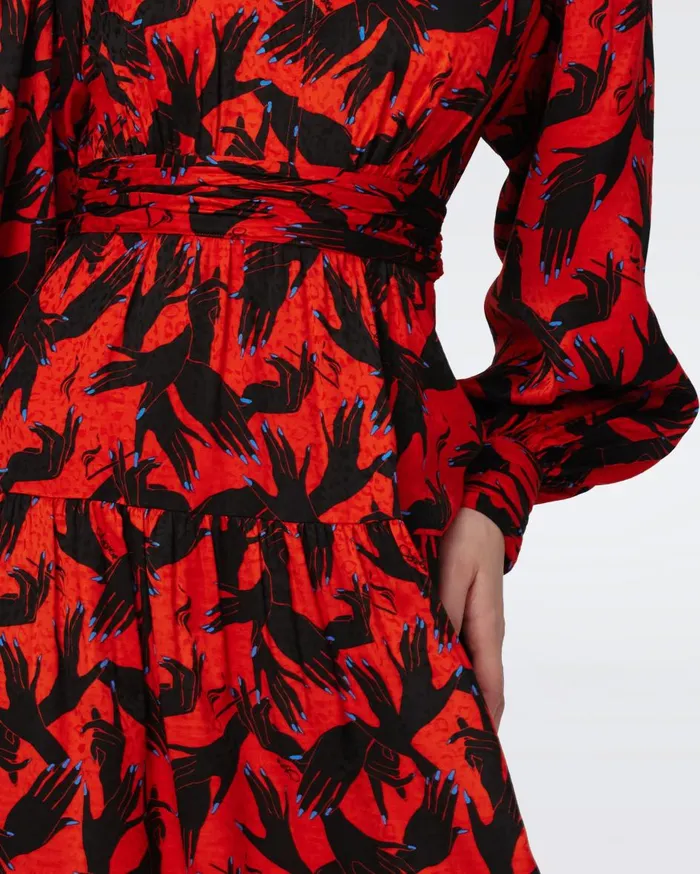 Women Sai Jacquard Dress Stage Hands Red DVF Dresses