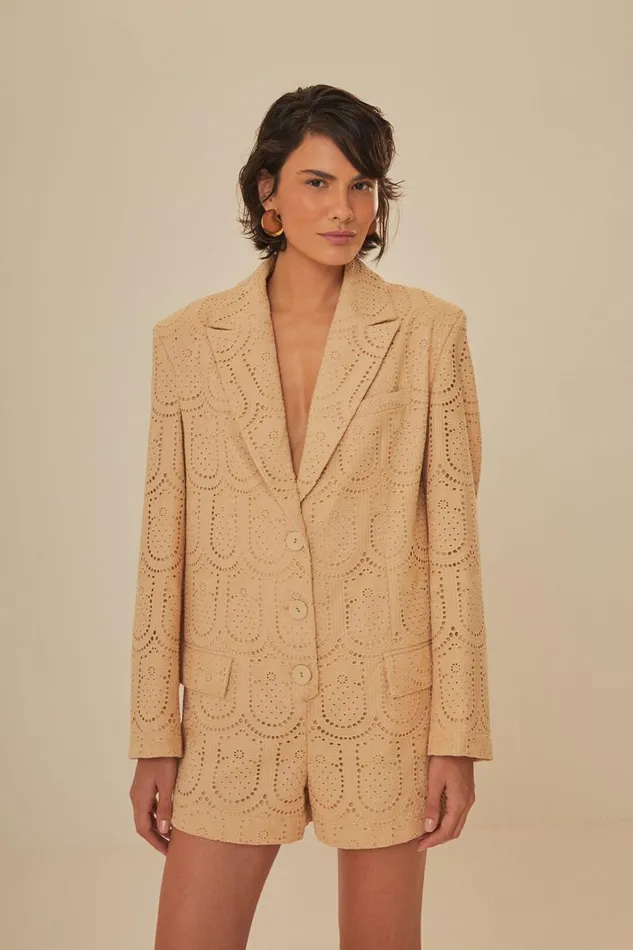 Women Sand Cotton Eyelet Tailored Romper Sand FARM Rio Rompers