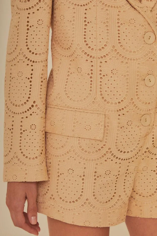 Women Sand Cotton Eyelet Tailored Romper Sand FARM Rio Rompers