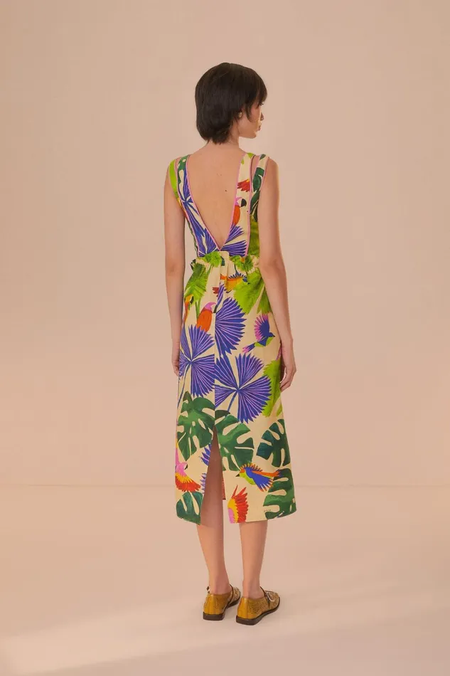 Women Sand Macaw Jungle V Neck Midi Dress Macaw Jungle Sand FARM Rio Midi Dresses