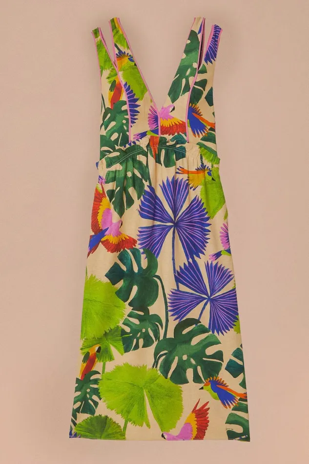 Women Sand Macaw Jungle V Neck Midi Dress Macaw Jungle Sand FARM Rio Midi Dresses