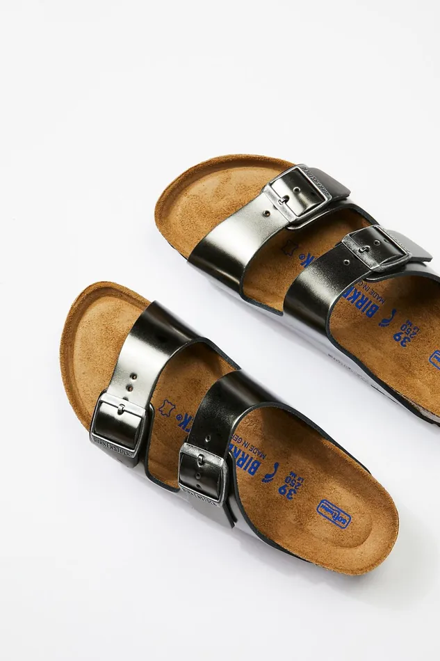 Women Sandals Free People Arizona Metallic Birkenstock Sandals Anthracite