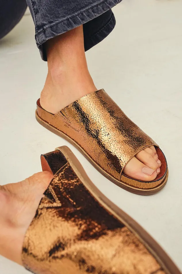Women Sandals Free People Reflection Slide Sandals Rust Metallic