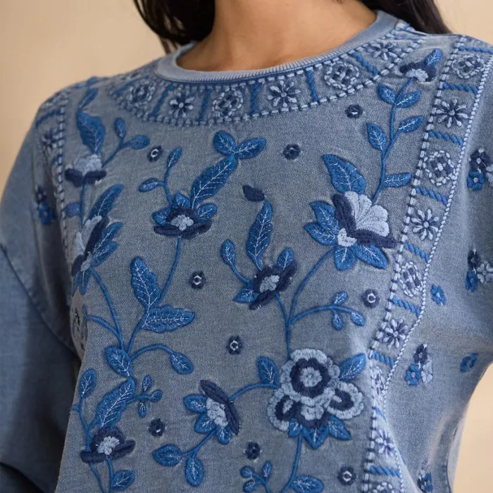 Women Saskia Sweatshirt Indigo Sundance Catalog Tops Women Saskia Sweatshirt Indigo Sundance Catalog Tops