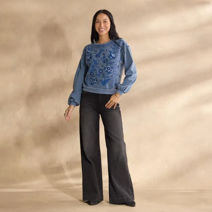 Women Saskia Sweatshirt Indigo Sundance Catalog Tops Women Saskia Sweatshirt Indigo Sundance Catalog Tops