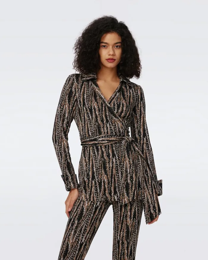 Women Sheree Jacquard Wrap Top Tiny Feather Boa DVF Tops