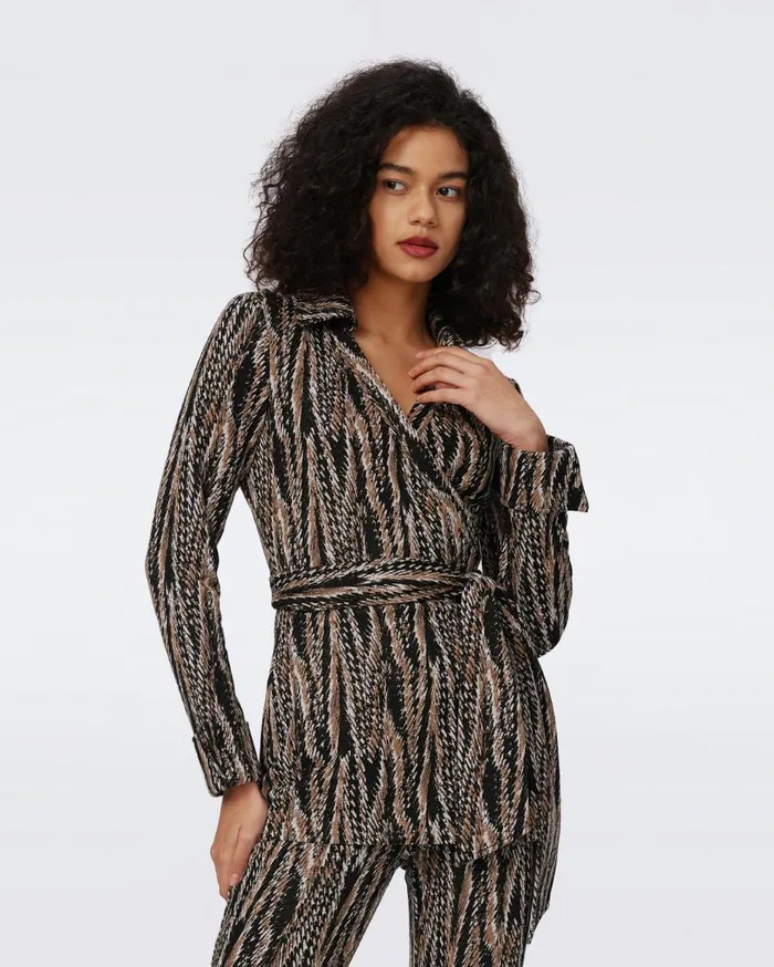 Women Sheree Jacquard Wrap Top Tiny Feather Boa DVF Tops
