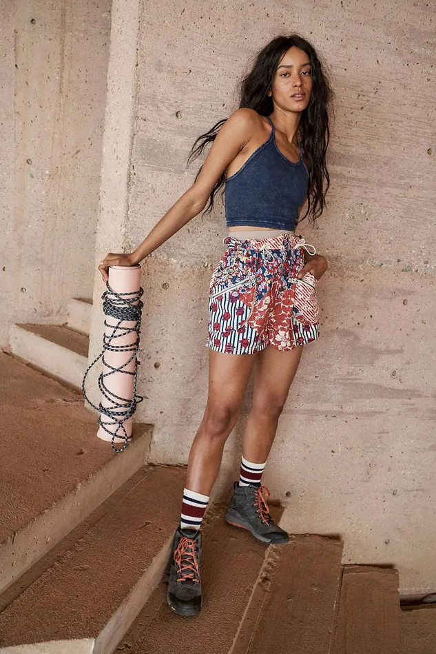 Women Shorts Free People Printed Off The Grid Shorts Washed Red Combo