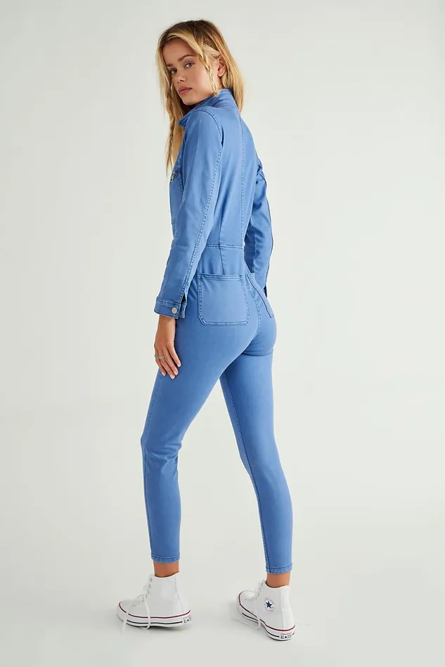 Women Skinny Jeans Free People Lennox Jumpsuit Blue Bird