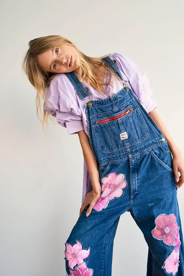 Women Statement Jeans Free People Rialto Suzy Overalls Hot Pink Floral