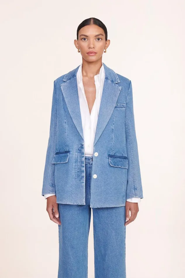 Women STAUD Denim MAXWELL BLAZER MEDIUM WASH