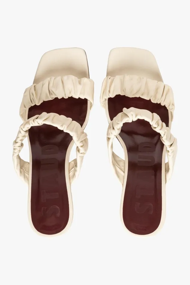 Women STAUD Heels FRANKIE RUCHED SANDAL CREAM