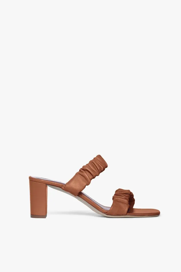 Women STAUD Heels FRANKIE RUCHED SANDAL TAN