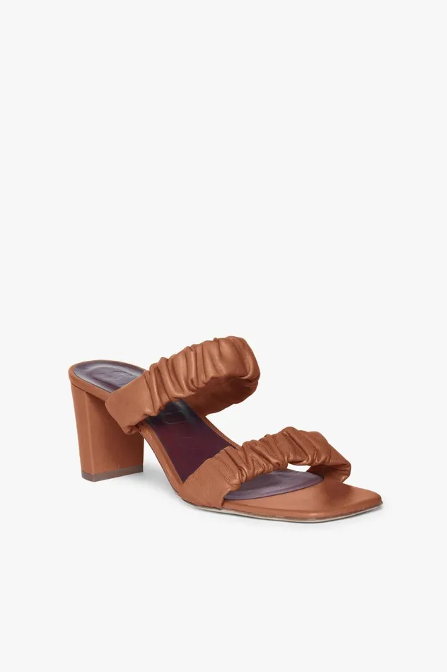 Women STAUD Heels FRANKIE RUCHED SANDAL TAN